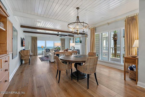Chandelier, Dining room, Fireplace, Interior, Living room, Pendant Lights, Wood Texture Flooring