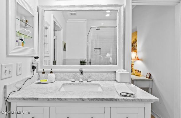 Bathroom, Glass Shower, Interior, Recessed Lighting