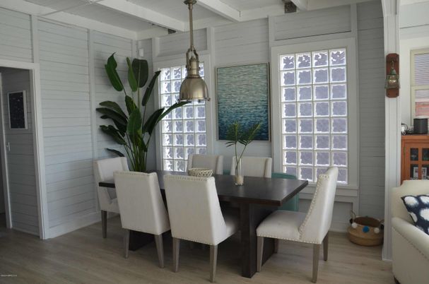 Dining room, Interior, Pendant Lights, Wood Texture Flooring