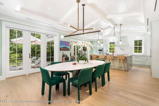 Dining room, Interior, Kitchen, Pendant Lights, Recessed Lighting, Wood Texture Flooring
