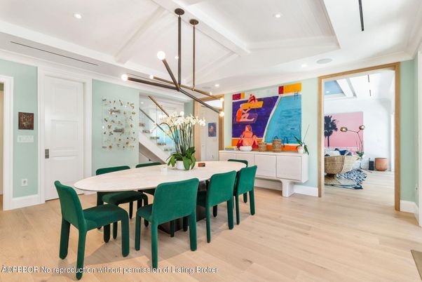 Dining room, Interior, Pendant Lights, Recessed Lighting, Wood Texture Flooring