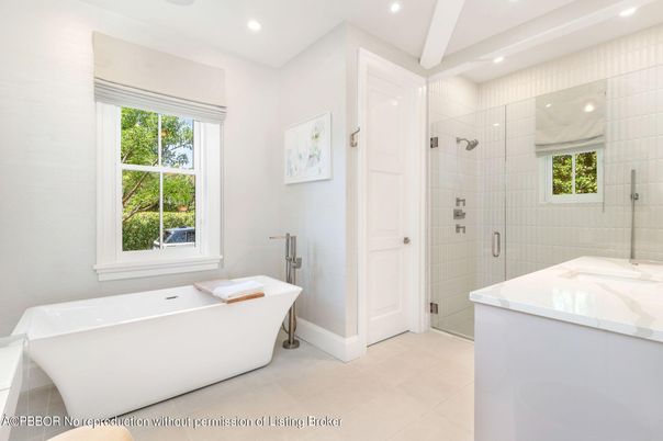 Bathroom, Free Standing Baths, Glass Shower, Interior, Recessed Lighting