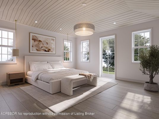 Bedroom, Interior, Pendant Lights, Recessed Lighting, Wood Texture Flooring