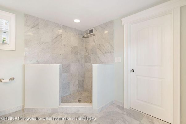 Bathroom, Glass Shower, Interior, Marble, Marble Walls, Recessed Lighting