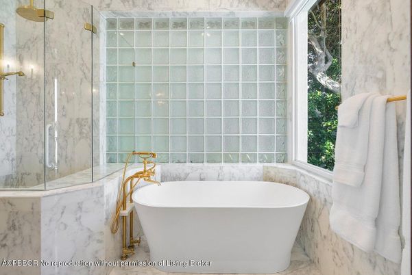 Bathroom, Free Standing Baths, Glass Shower, Interior, Marble, Marble Walls