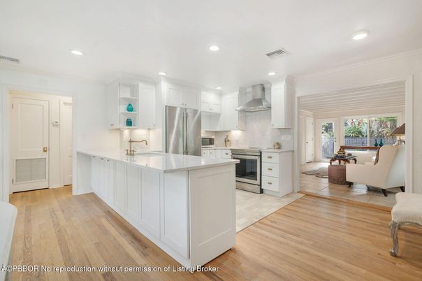 Interior, Kitchen, Living room, Recessed Lighting, Stainless Steel Appliances, Wood Texture Flooring