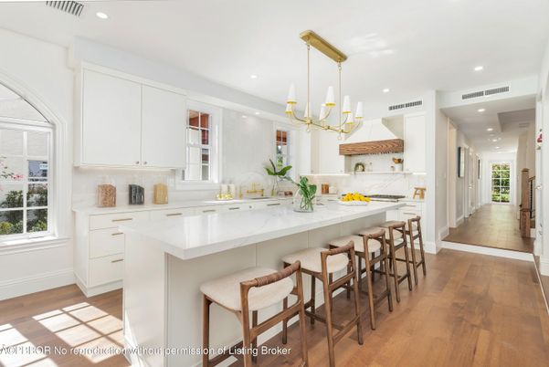 Chandelier, Interior, Kitchen, Pendant Lights, Recessed Lighting, Stainless Steel Appliances, Wood Texture Flooring