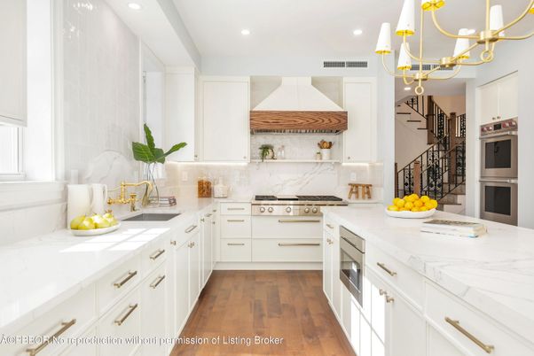 Chandelier, Interior, Kitchen, Recessed Lighting, Stainless Steel Appliances, Wood Texture Flooring