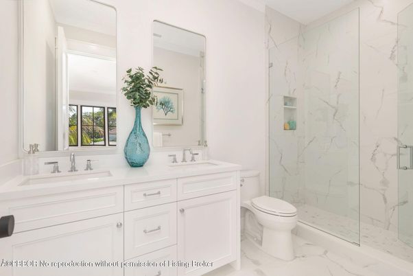Bathroom, Dual Sink Vanities, Glass Shower, Interior, Marble, Marble Walls