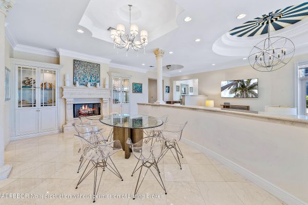 Chandelier, Dining room, Fireplace, Interior, Recessed Lighting
