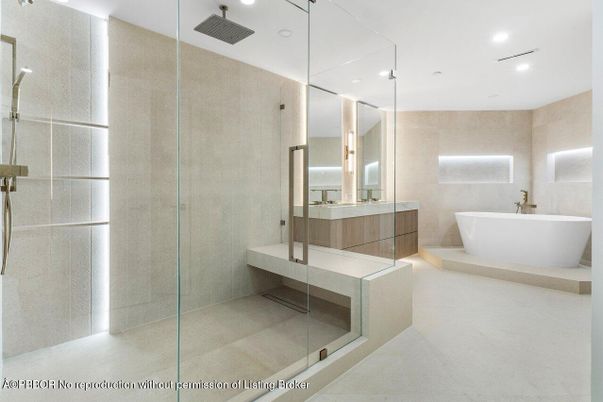 Bathroom, Free Standing Baths, Glass Shower, Interior, Recessed Lighting