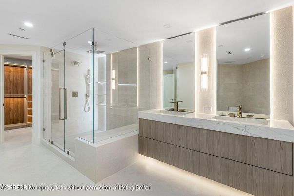 Bathroom, Dual Sink Vanities, Glass Shower, Interior, Recessed Lighting