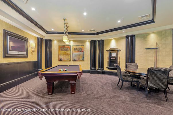 Billiard Table, Game Room, Interior, Pendant Lights, Recessed Lighting, Stone Walls
