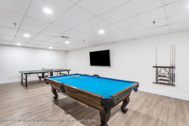 Billiard Table, Game Room, Interior, Recessed Lighting, Wood Texture Flooring