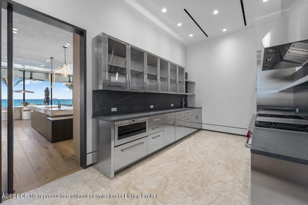 Interior, Kitchen, Pendant Lights, Recessed Lighting, Stainless Steel Appliances, Water, Wood Texture Flooring