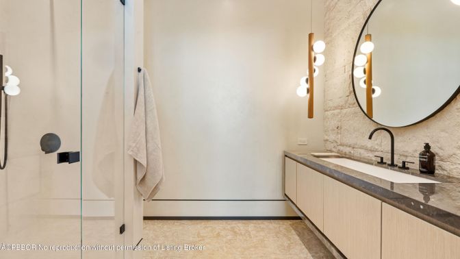 Bathroom, Glass Shower, Interior, Pendant Lights