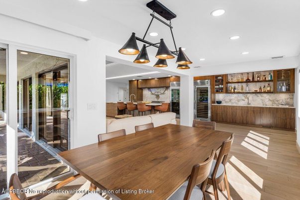 Dining room, Interior, Pendant Lights, Recessed Lighting, Wood Texture Flooring
