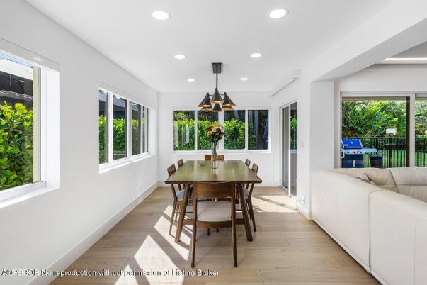 Dining room, Interior, Pendant Lights, Recessed Lighting, Wood Texture Flooring