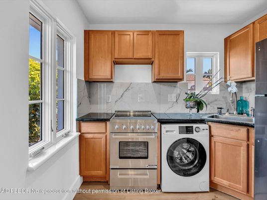 Interior, Kitchen, Marble Walls, Washer, Wood Texture Flooring