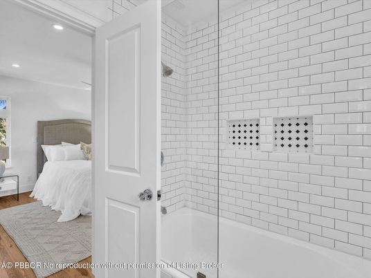 Bathroom, Bedroom, Glass Shower, Interior, Recessed Lighting, Wood Texture Flooring