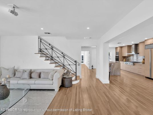 Interior, Kitchen, Living room, Recessed Lighting, Stainless Steel Appliances, Wood Texture Flooring