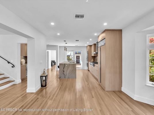 Interior, Kitchen, Pendant Lights, Recessed Lighting, Wood Texture Flooring