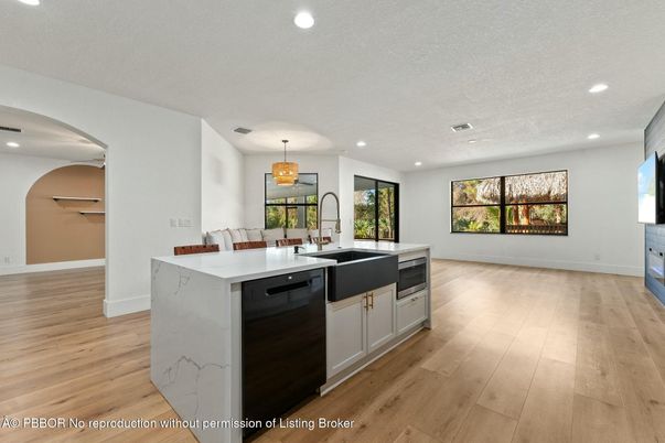 Chandelier, Interior, Kitchen, Recessed Lighting, Wood Texture Flooring