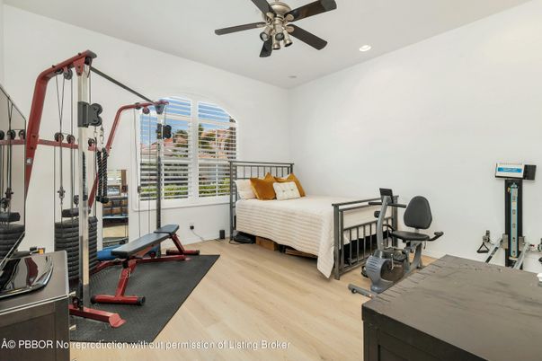 Bedroom, Fitness Equipment, Interior, Recessed Lighting, Wood Texture Flooring