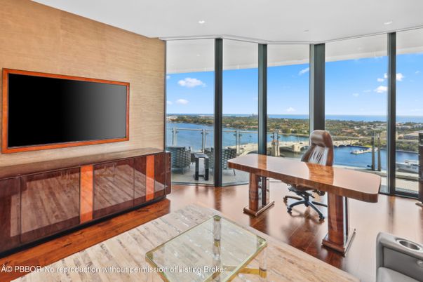 Home Office, Interior, Recessed Lighting, Water, Wood Texture Flooring