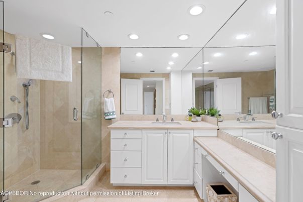 Bathroom, Dual Sink Vanities, Glass Shower, Interior, Recessed Lighting