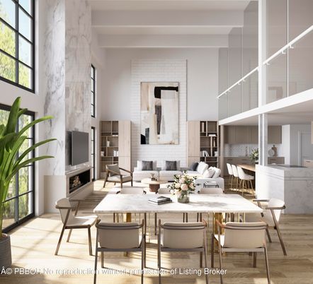 Dining room, Fireplace, Interior, Living room, Stone Walls, Wood Texture Flooring