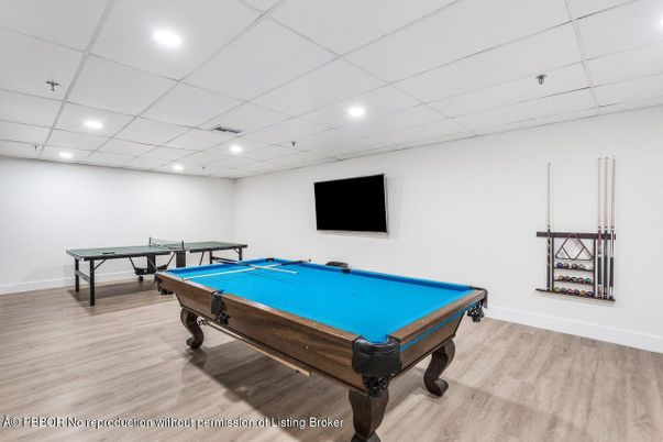 Billiard Table, Game Room, Interior, Recessed Lighting, Wood Texture Flooring