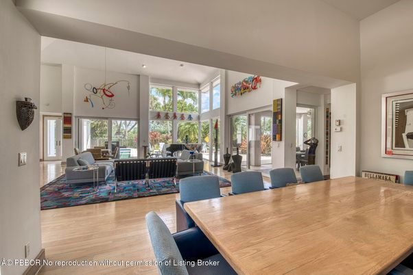 Dining room, Interior, Living room, Pendant Lights, Recessed Lighting, Wood Texture Flooring