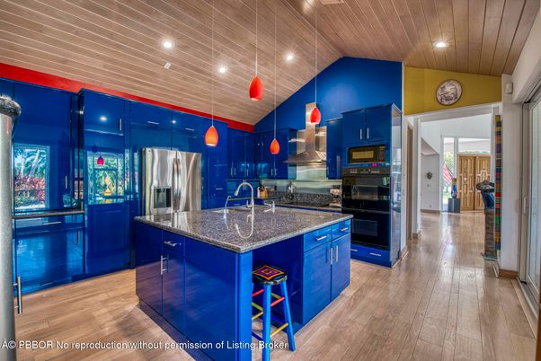 Interior, Kitchen, Pendant Lights, Recessed Lighting, Stainless Steel Appliances, Wooden Ceilings, Wood Texture Flooring