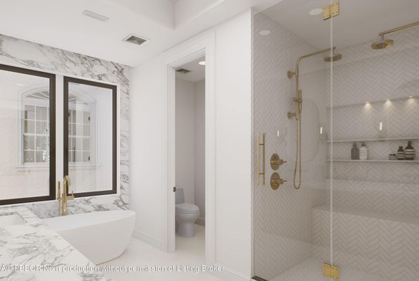 Bathroom, Free Standing Baths, Glass Shower, Interior, Marble, Marble Walls, Recessed Lighting