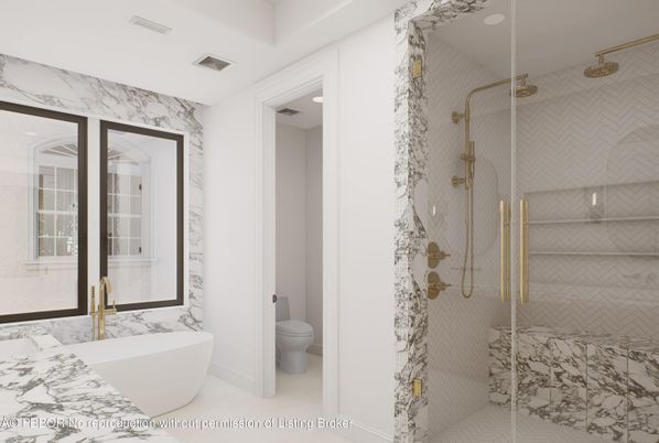 Bathroom, Free Standing Baths, Glass Shower, Interior, Marble Walls, Recessed Lighting