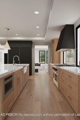 Interior, Kitchen, Living room, Pendant Lights, Recessed Lighting, Stainless Steel Appliances, Wood Texture Flooring