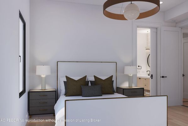 Bedroom, Interior, Pendant Lights, Recessed Lighting, Wood Texture Flooring