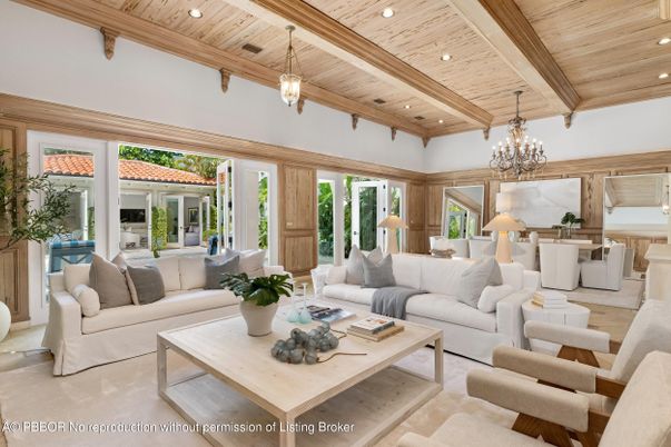 Chandelier, Dining room, Interior, Living room, Pendant Lights, Recessed Lighting, Wooden Beams, Wooden Ceilings