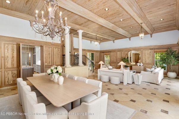 Chandelier, Dining room, Interior, Living room, Pendant Lights, Recessed Lighting, Wooden Beams, Wooden Ceilings