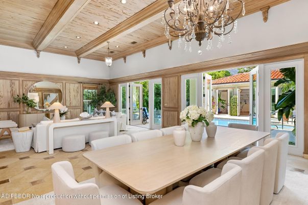 Chandelier, Dining room, Interior, Living room, Piano, Recessed Lighting, Wooden Beams, Wooden Ceilings