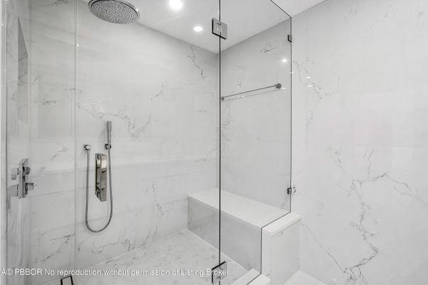 Bathroom, Glass Shower, Interior, Marble Walls, Recessed Lighting