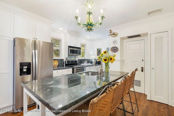 Chandelier, Interior, Kitchen, Recessed Lighting, Stainless Steel Appliances, Wood Texture Flooring