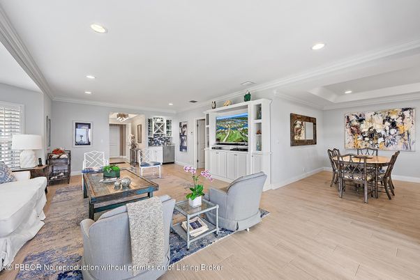 Dining room, Interior, Living room, Recessed Lighting, Wood Texture Flooring