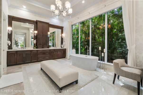 Bathroom, Chandelier, Dual Sink Vanities, Free Standing Baths, Interior, Recessed Lighting