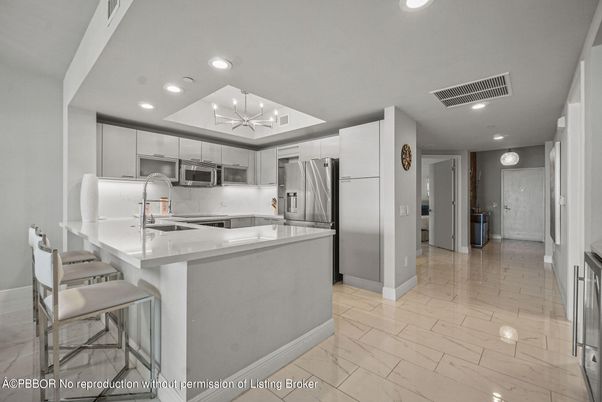 Interior, Kitchen, Marble, Recessed Lighting, Stainless Steel Appliances