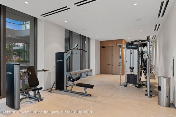 Fitness Equipment, Gym, Interior, Recessed Lighting, Wood Texture Flooring
