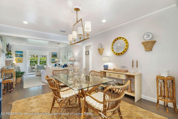 Dining room, Interior, Living room, Recessed Lighting, Wood Texture Flooring