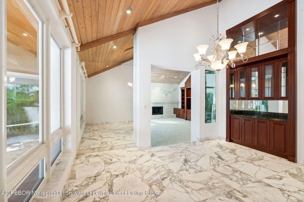 Chandelier, Empty room, Interior, Marble, Recessed Lighting, Wooden Ceilings