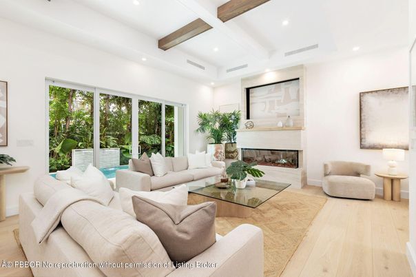 Fireplace, Interior, Living room, Recessed Lighting, Wooden Beams, Wood Texture Flooring